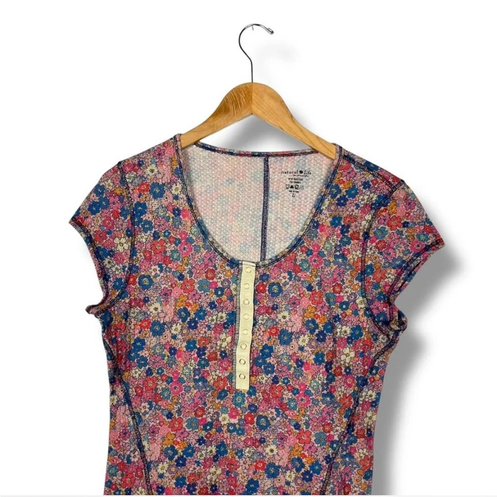 Natural Life Reagan Top Size Large Thermal Henley Snap Floral Garden Boho Hippie - Picture 3 of 6